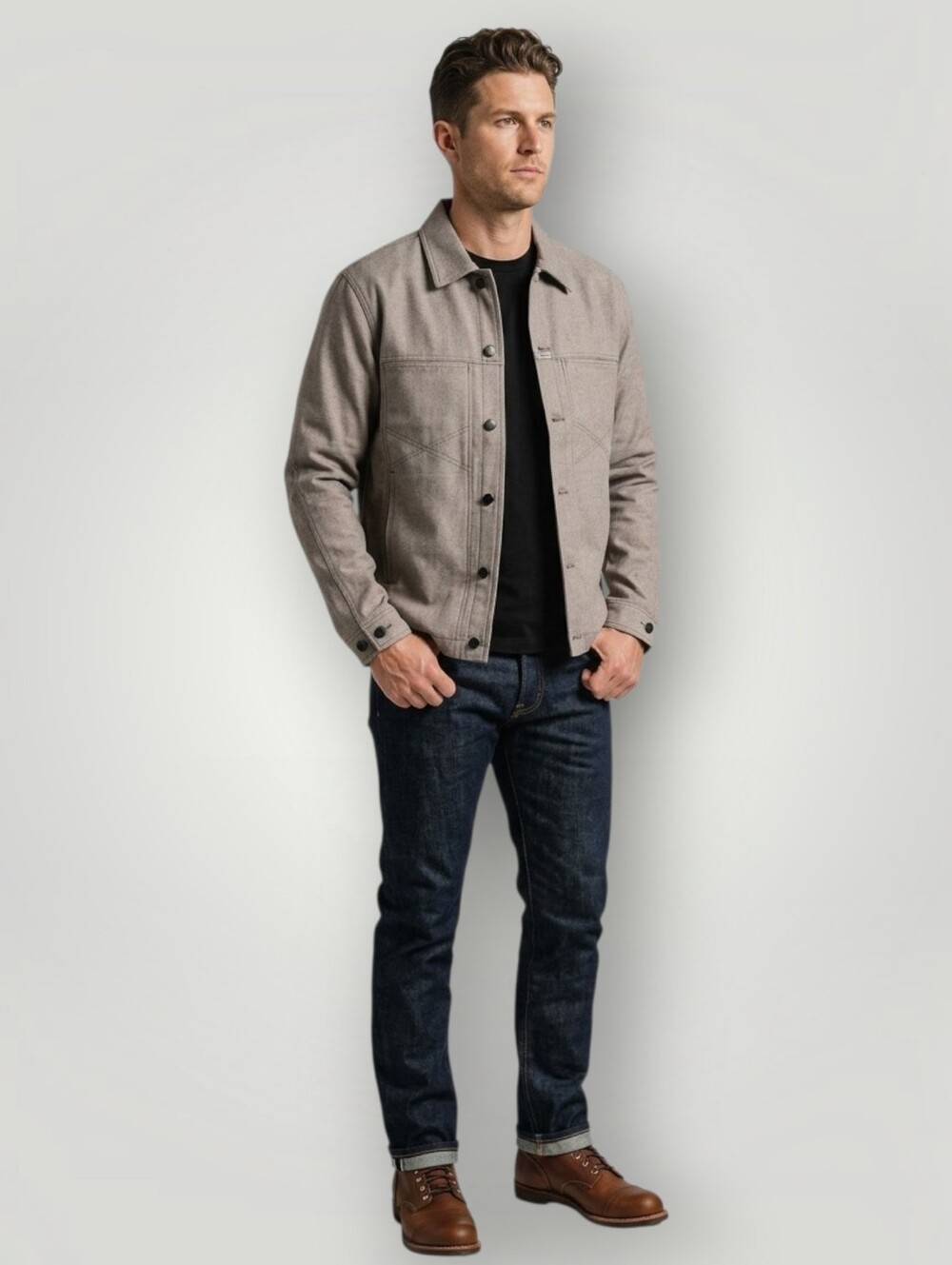 Marithe Francois Girbaud Trucker Jacket Large Gray Taupe Denim Y2K Streetwear